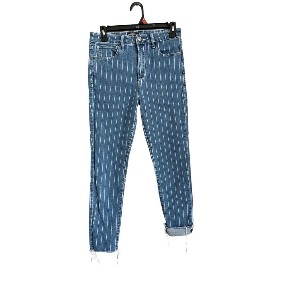 Abercrombie & Fitch Jeans Womens High Rise Skinny Striped Raw Hem Denim Size 28